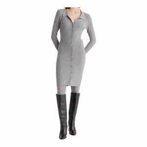 Quince Gray Eco Knit Button Front Sweater Dress Ribbed Midi S